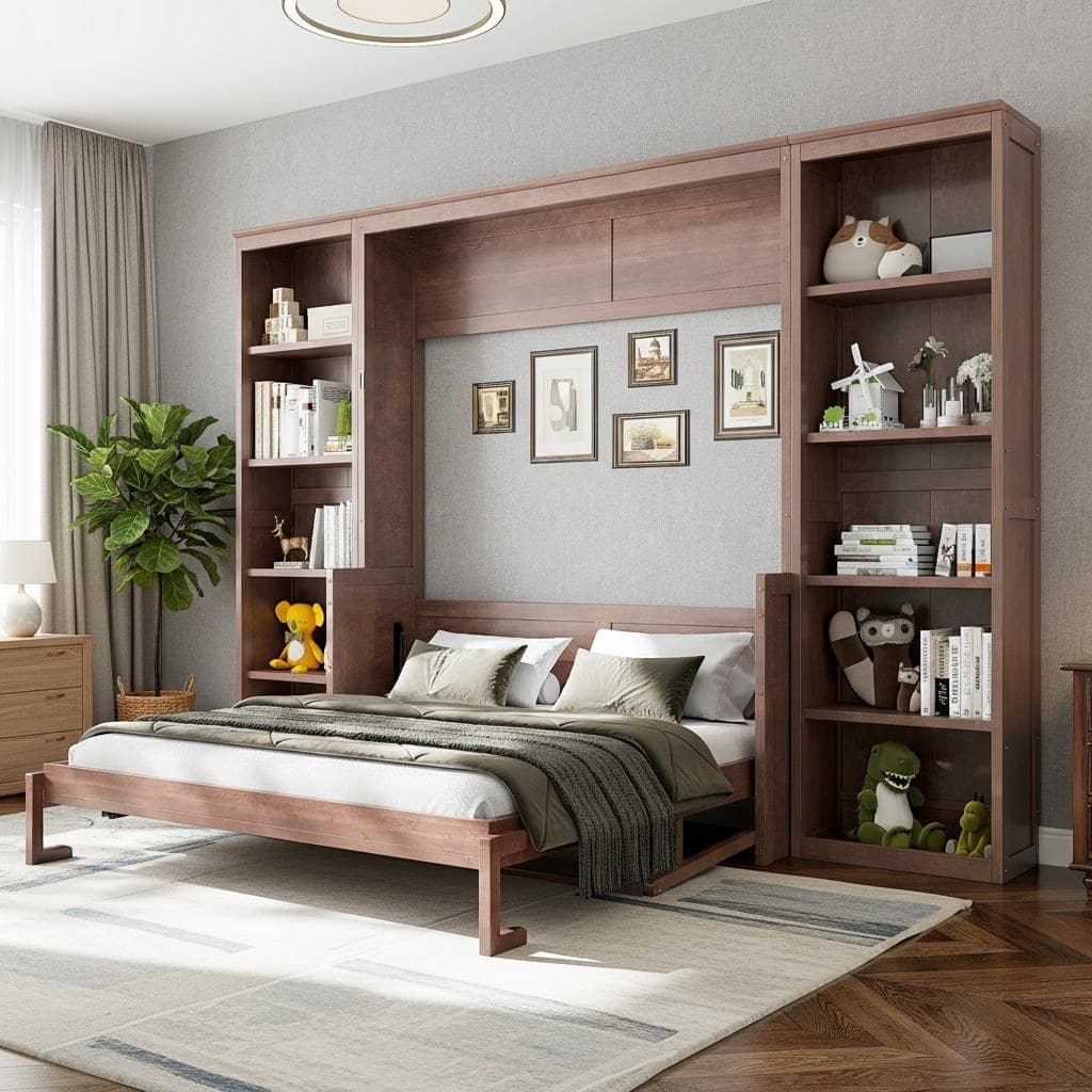 Murphy Bed with Built-In Desk and Bookshelf by Harper&Bright Designs