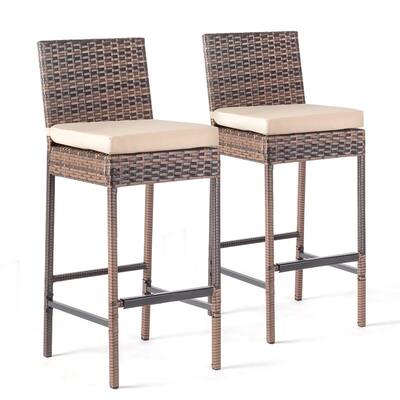 Outdoor 2PCS Wicker Bar Chairs with Cushions