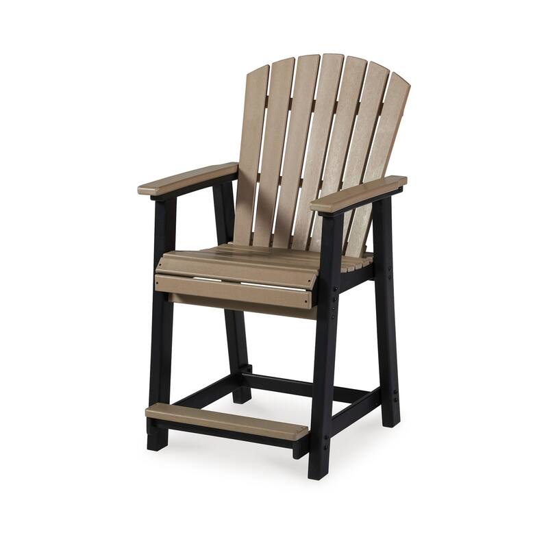 Ashi Outdoor Bar Height Chair Set of 2, Black, Brown Slatted Backrest