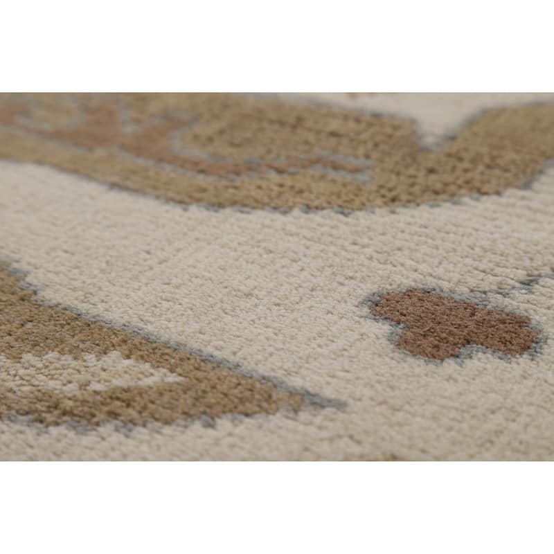 Beige Floral Oushak Indian Area Rug Handmade Wool Carpet - 8'0" x 9'10"