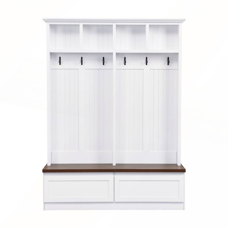 Farmhouse 4-in-1 Hall Tree with Wood Grain Bench