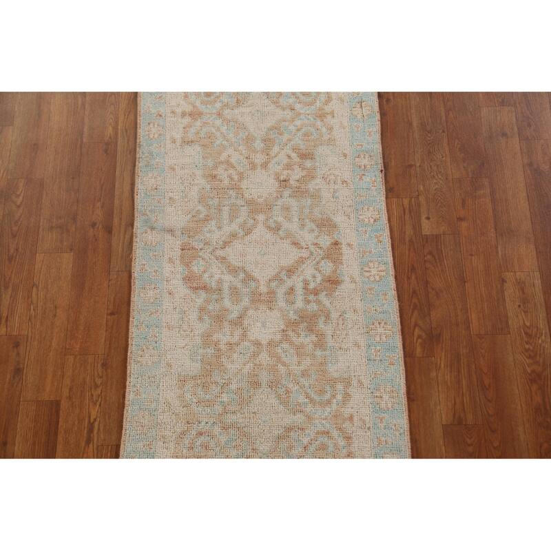 Hand Knotted Oriental 100% Wool Carpet Transitional Geometric Oranges & Rust Oushak Area Rug - 3' 10'' X 1' 11''