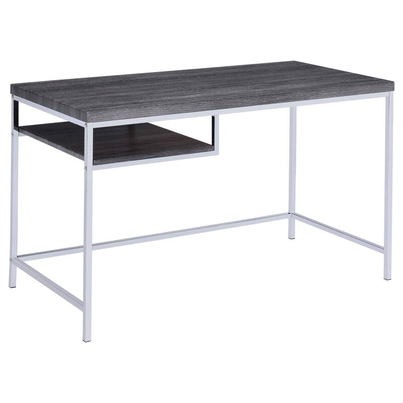 Contemporary Writing Desk with Weathered Gray Finish, Compact Design, and Convenient Open Storage for Small Spaces