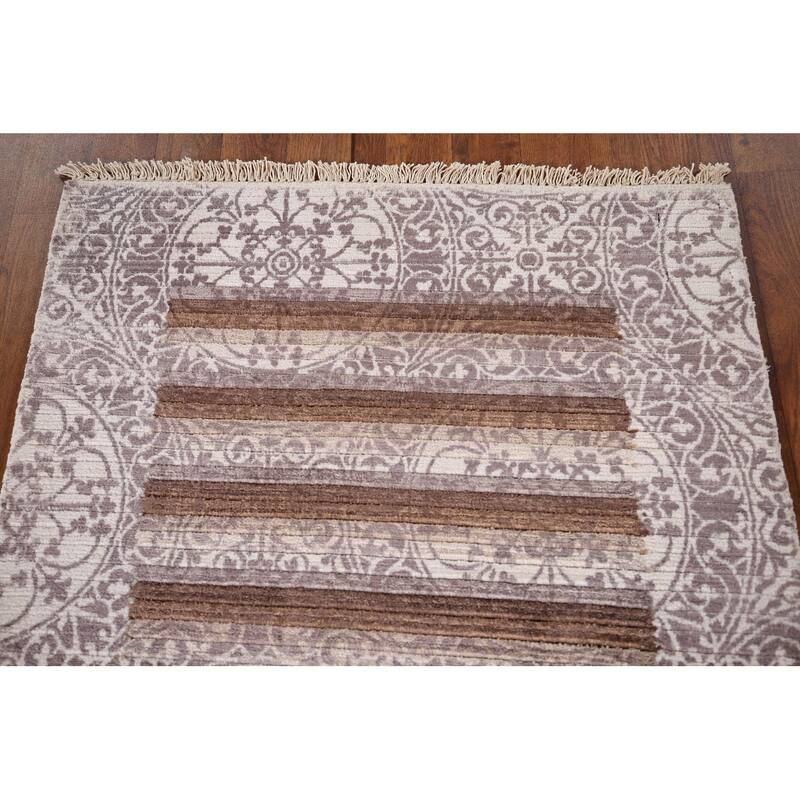 Striped Abstract Foyer Rug Hand-Knotted Wool Carpet - 2'8" x 4'9"