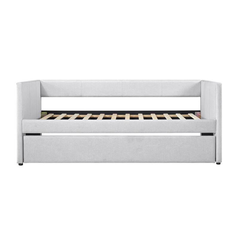1pc Daybed with Trundle Blue Fabric Upholstery Wooden Frame Modern Home Furniture - Gray