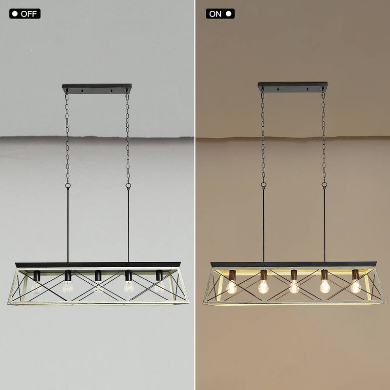 Depuley Industrial Metal Rectangle Kitchen Island Chandelier Black