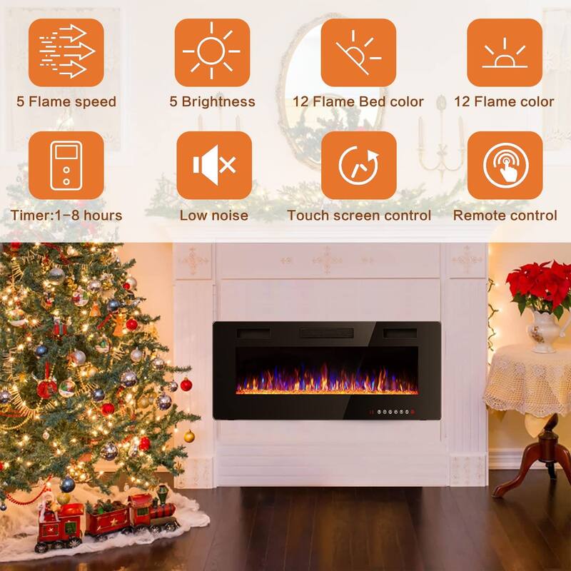Bossin 30 to 72 inch Electric Fireplace Ultra-Thin and Silence Linear Recessed Wall Mounted Fireplace with Remote Control