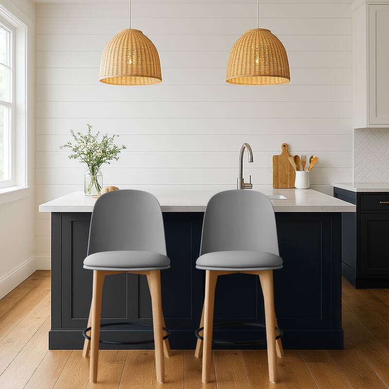 Set of 2 Designer Eiffel Chairs Counter Stools With Backs Side Molded Shell Kitchen Office Dining Dowel Bar Patio