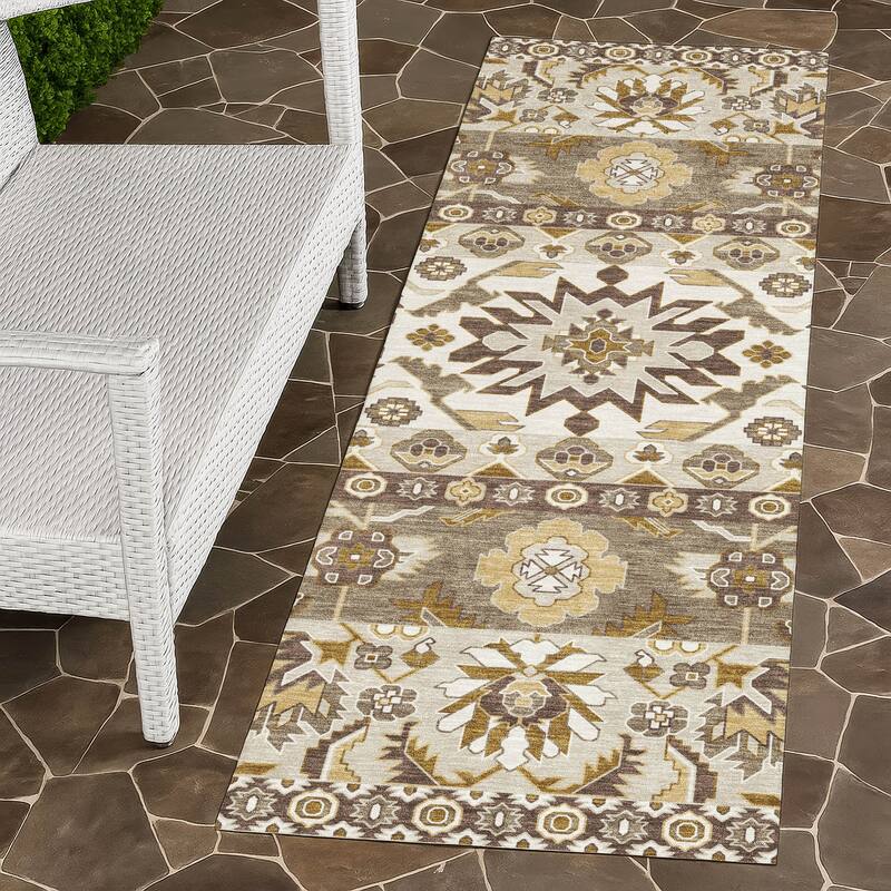 Machine Washable Indoor/ Outdoor Traditional Aspen Chantille Rug - Beige - 2'3" x 7'6"