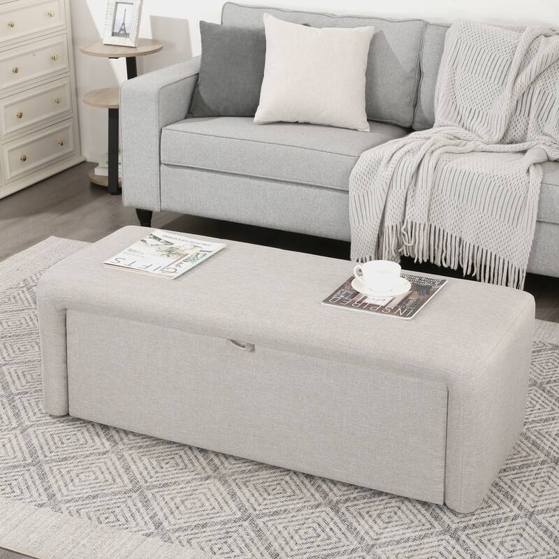 Adeco 49 Inches Side-opening Storage Bench Ottoman with Padded Cushion