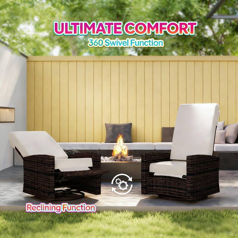 GDFStudio Lorien Rattan Outdoor Swivel Recliner with 360-Degree Rotating Base