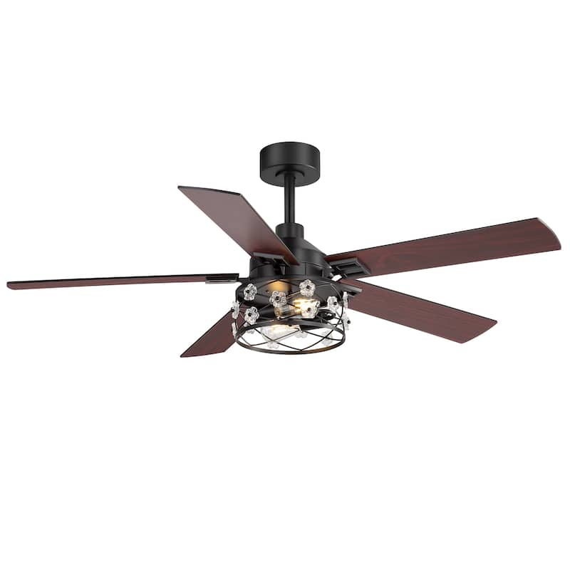 52" Reversible 5-Blade Farmhouse Glam Floral Glass Caged Ceiling Fan with Light and Remote