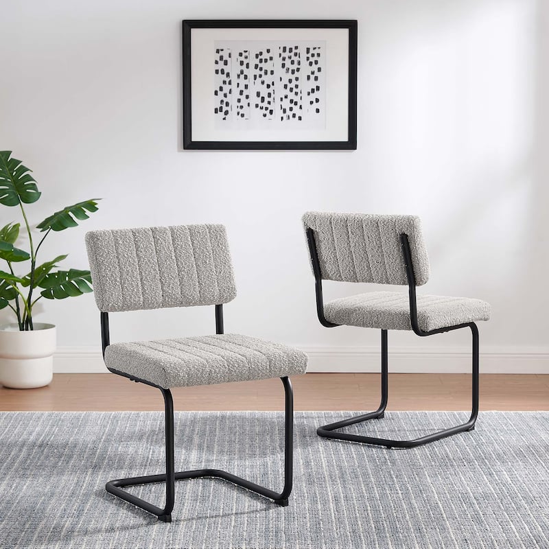 Parity Boucle Dining Side Chairs - Set of 2 - Black Taupe - Short - Set of 2