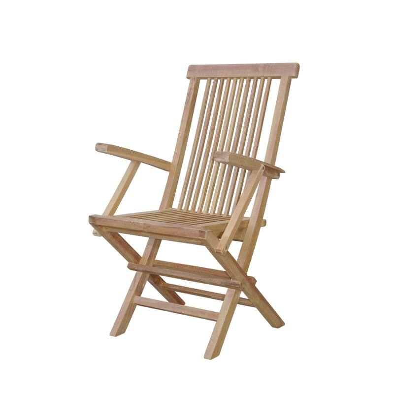 Bristol Teak Outdoor Dining Chair with Arms - Foldable (Set of 2) - N/A - No Cushion