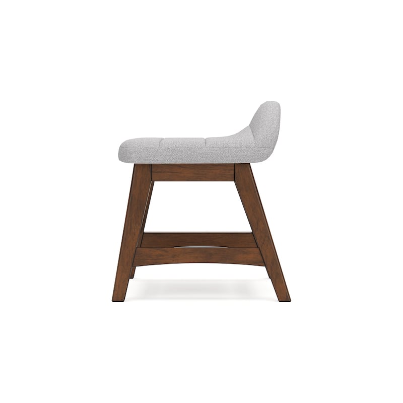 Jeyn Home Office Desk Chair, Gray Padded Saddle Seat, Brown Wood