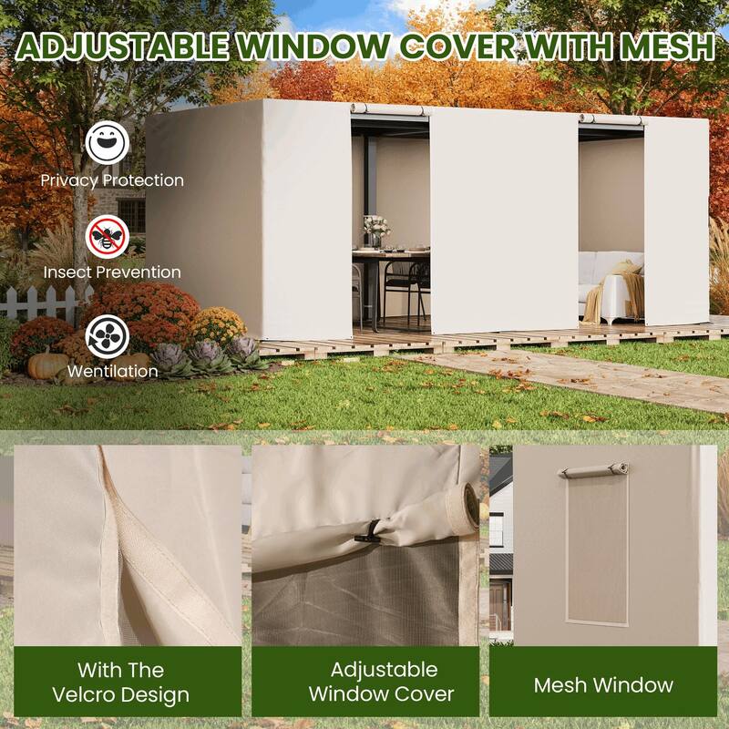 EROMMY Waterproof Pergola Winter Cover with Sidewalls, Mesh Windows and Roll-Up Door, All-Season Weather Enclosure