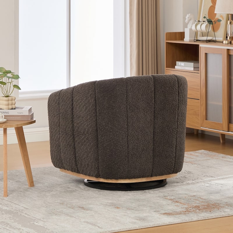 Modern Cushioned Metal Base 360° Swivel Chair, Upholstered Barrel Chair, Club Armchair for Living Room, Family Room, Bedroom