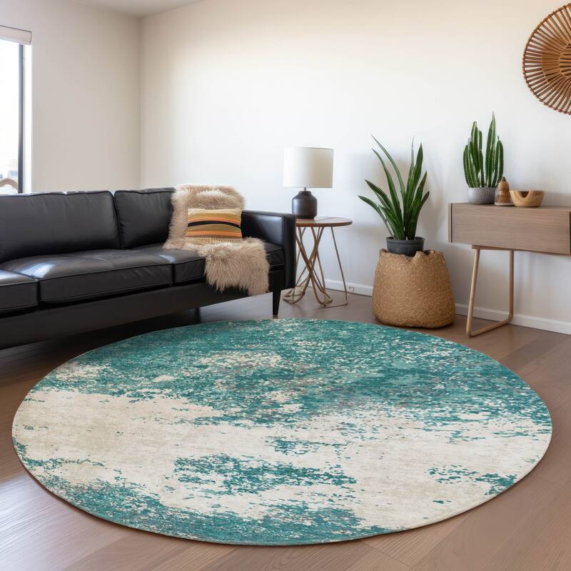 Premium Washable Super Soft Abstract Solid Mayfield Rug - Teal - 8' x 8'