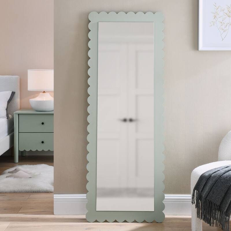 Emmeline Scalloped Rectangle Floor Mirror - Sage