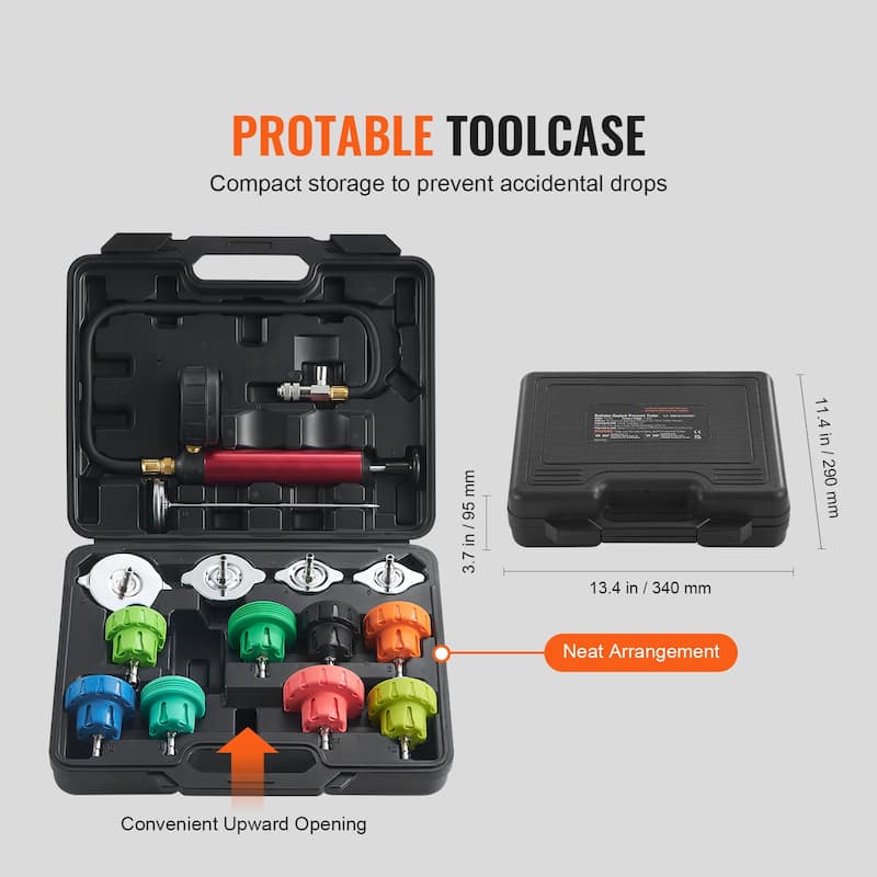 Universal Radiator Pressure Tester Kit, Coolant Pressure Tester Kit with Manual Pump and Color-coded Test Caps