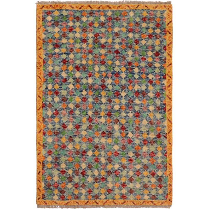 Modern Balochi Odom Blue/Gold Hand Knotted Wool Rug - 3'6'' x 4'10''