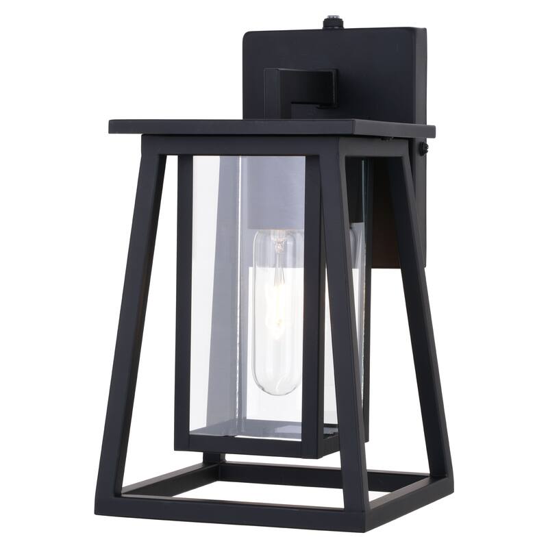 Blackwell Cage Frame 1 Light Dusk to Dawn Black Outdoor Wall Lantern Clear Glass