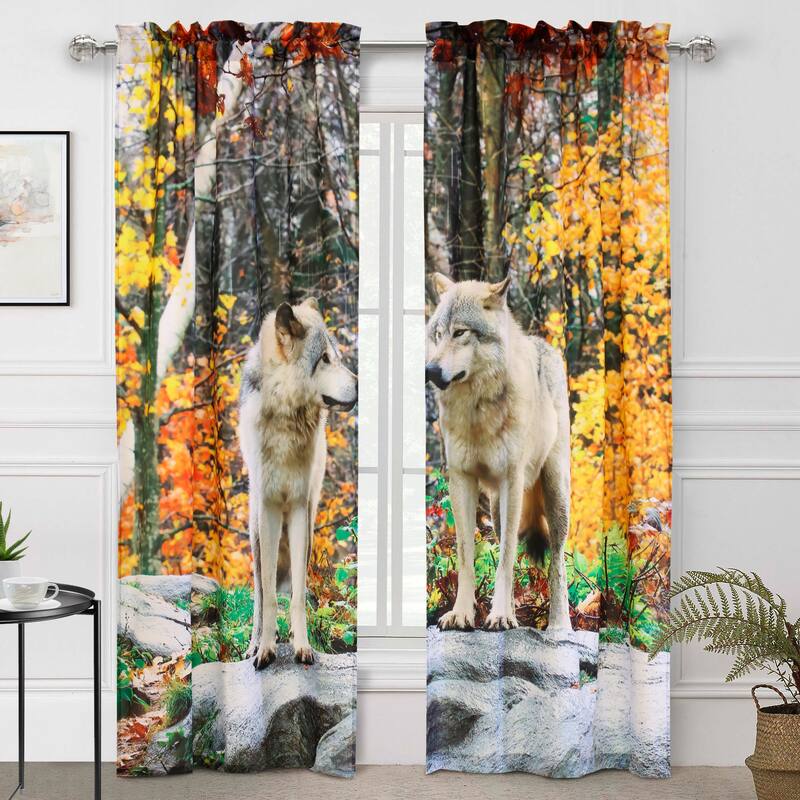 Habitat Photo Real Digital Panoramic Print Curtain Panel Pair - 76" x 84" - Wolves