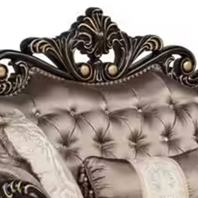 Aboi Loveseat w Pillows, Brown Velvet, Ornate Carved Dark Cherry Wood, 70 Inch
