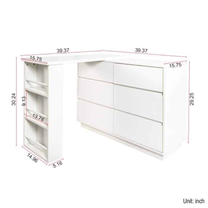 L Shaped Computer Desk with Drawers, Reversible Storage Cabinet, Modern Corner Office Desk for Home Office Study