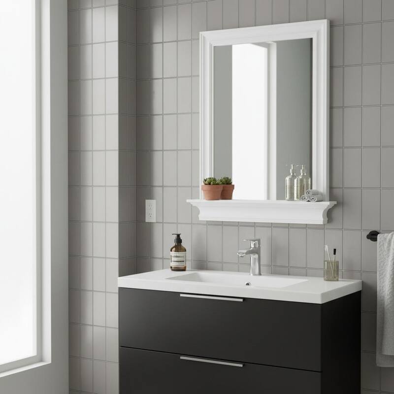 Teamson Home Bathroom Vanity Wall Mirror with Shelf, Shaker Style, Removable, Wood & Glass, 18x24in Storage Decor