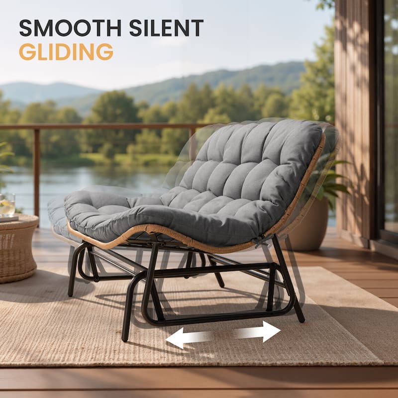 Oversized 2-Person Outdoor Glider Rocking Chair Bench Double Papasan Chair Loveseat with Cushion
