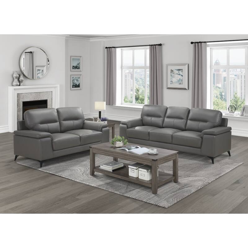 Roxine Dark Gray Top Grain Leather Sofa