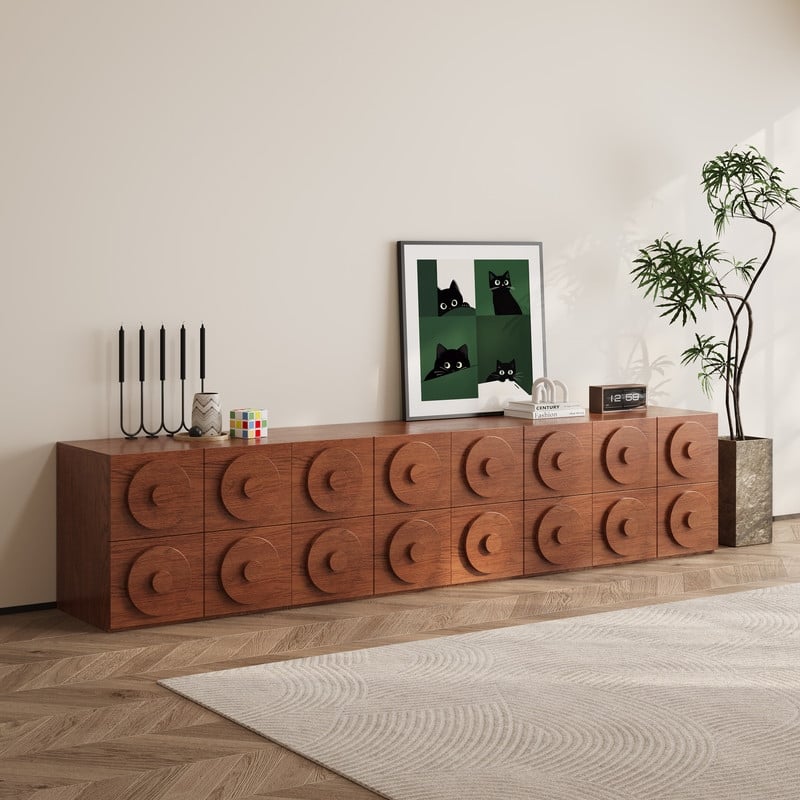 Modern 1-4 Pieces Modular Walnut Color Cabinets,TV Stands with Brown Solid Wood Veneer, Drawers & Caninets