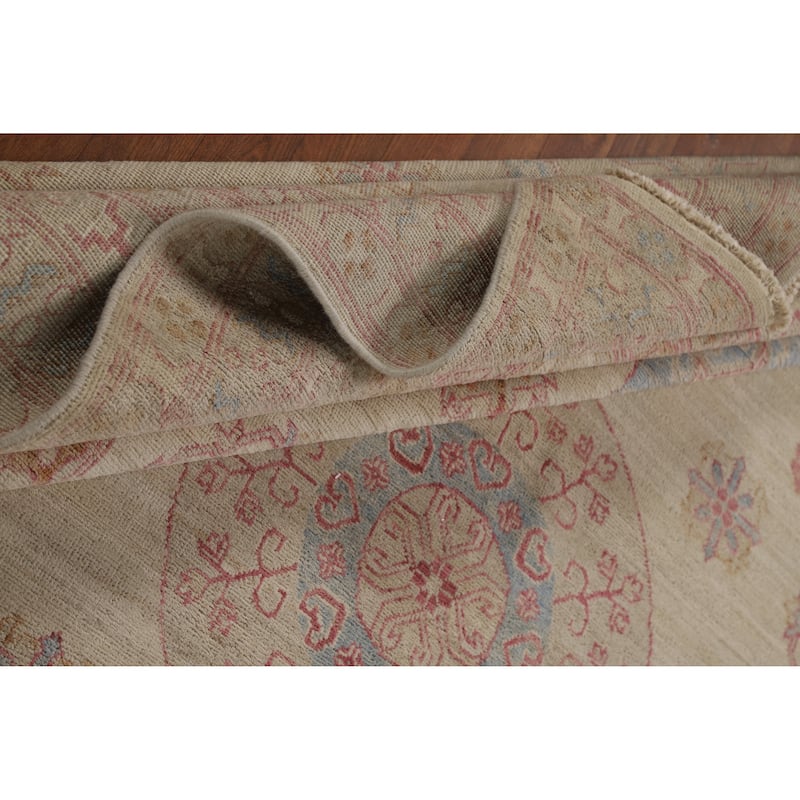Hand Knotted Oriental 100% Wool Carpet Transitional All-Over Beige & Ivories Oushak Area Rug - 9' 9'' X 8' 1''
