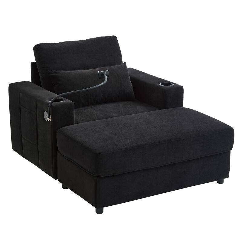 Modern Multifunctional Armchair Chaise Lounge with Movable Ottoman by Harper&Bright Designs