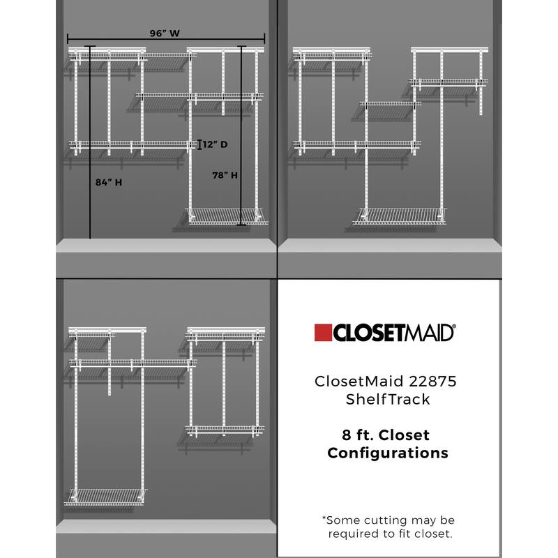 ClosetMaid ShelfTrack 60-96 Inch Wide Adjustable Closet Organizer