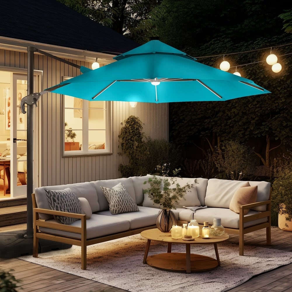 Furniture of America Spring II 10-foot LED Tube Lights Steel Cantilever Offset Tilt Roma Umbrella