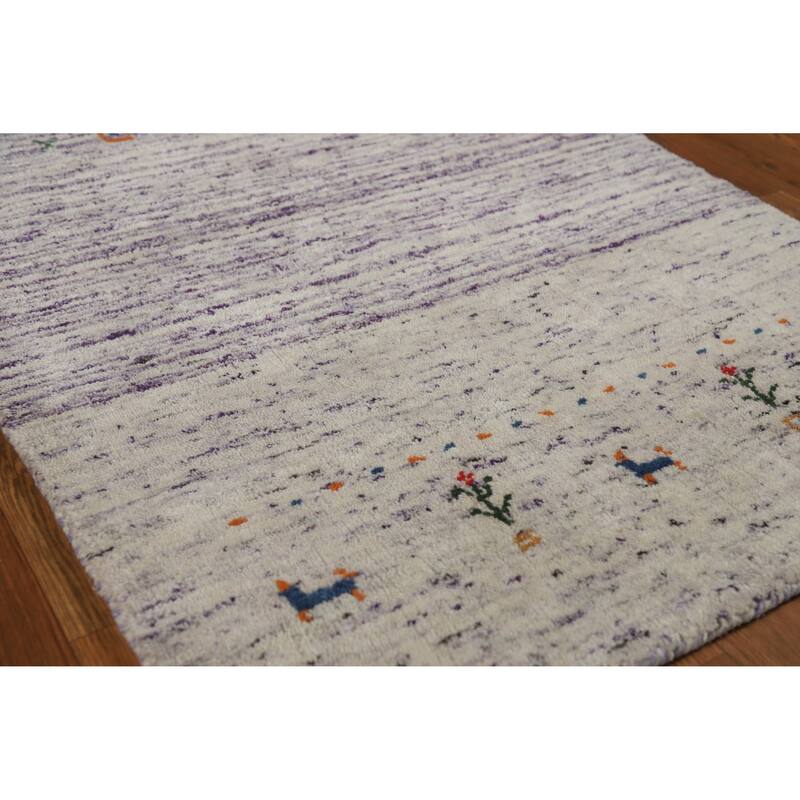 Gabbeh Indian Runner Rug Hand-Knotted Modern Purple Wool Carpet - 2'5" x 9'6" - 2'5" x 9'6" - Purple