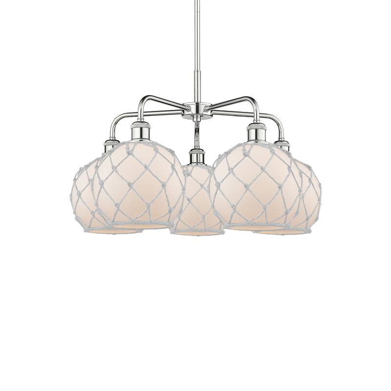 Innovations Lighting 516-5CR-16-27 Farmhouse Rope Chandelier Farmhouse - Polished Chrome / White Glass with White Rope