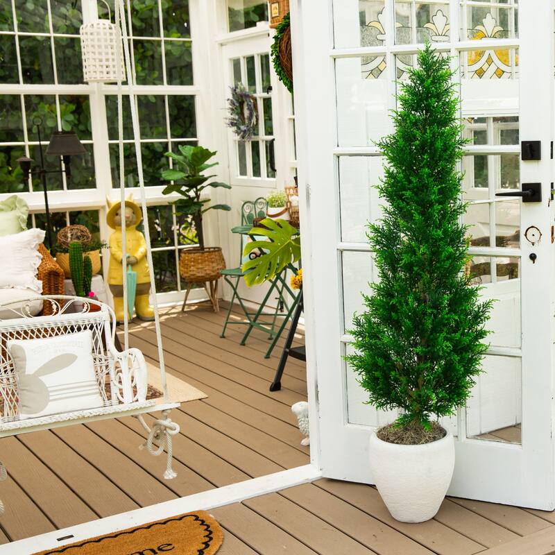 5-ft UV Resistant Artificial Cypress Tower Tree (Indoor/Outdoor) - Green