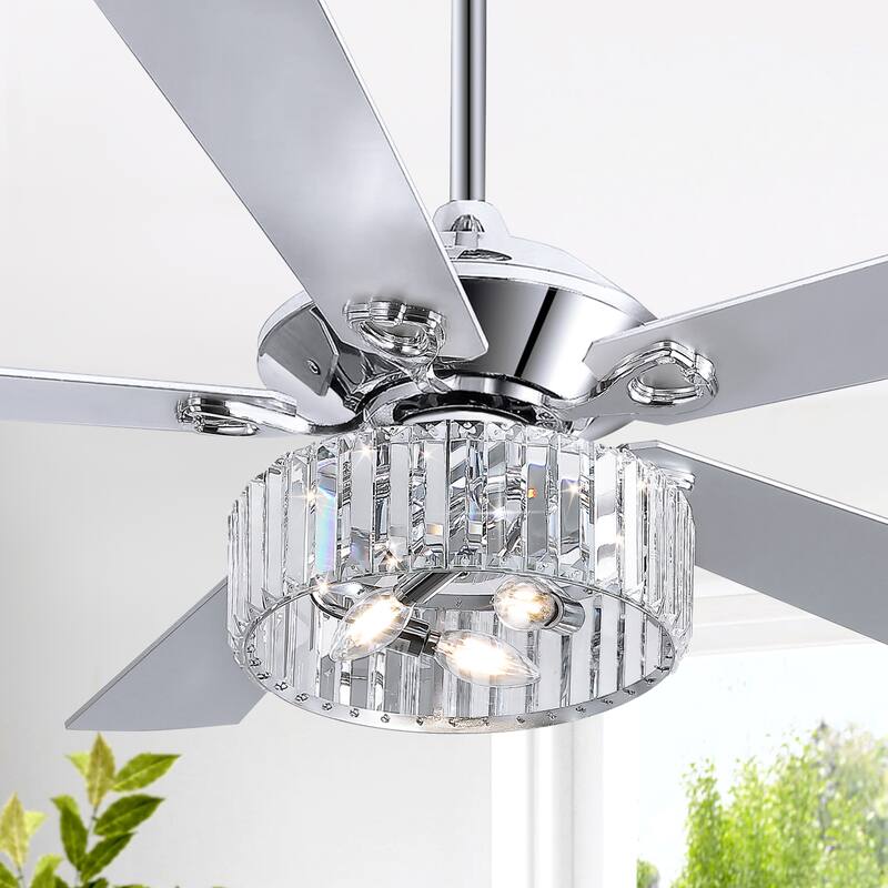 52-inch Chrome Crystal Ceiling fan with Light Remote and Downrod