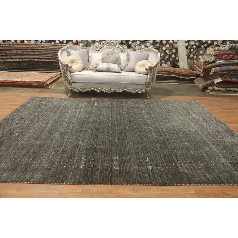 Hand Knotted Oriental 100% Wool Carpet Tribal Animal Pictorial Greys & Charcoal Gabbeh Area Rug - 11' 4'' X 8' 10''