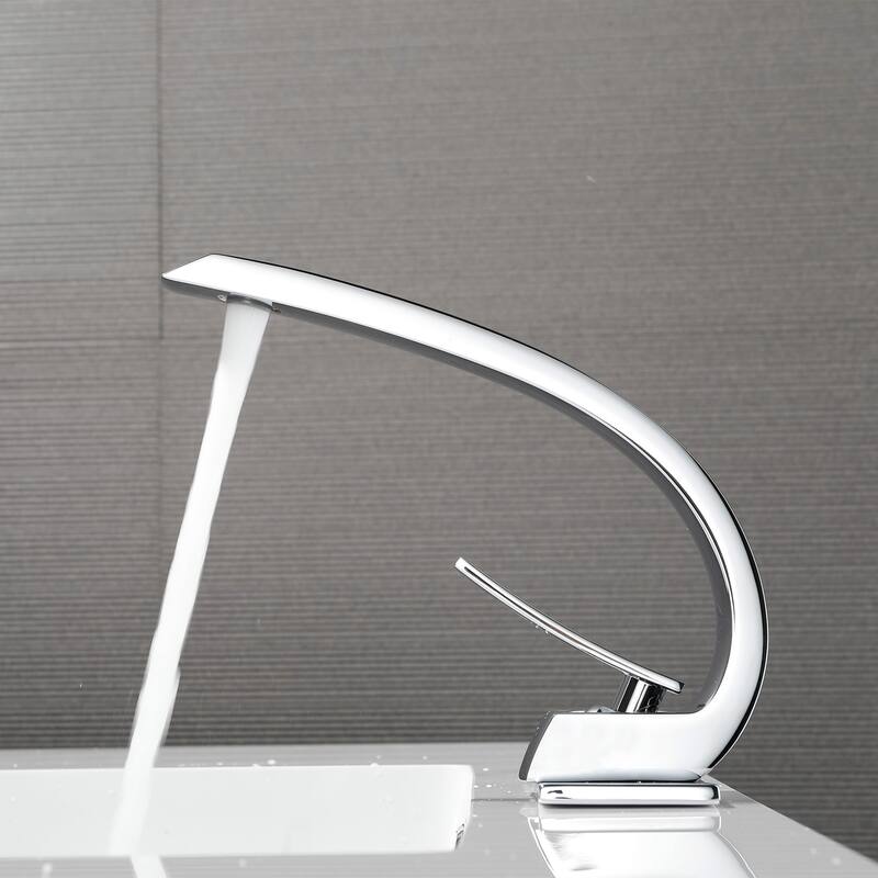 Modland C-Shaped Single Hole Bathroom Faucet, 500K Cycle CUPC Certified, 6-Inch Cover Plate, Black / Gold / Nickel / Chrome