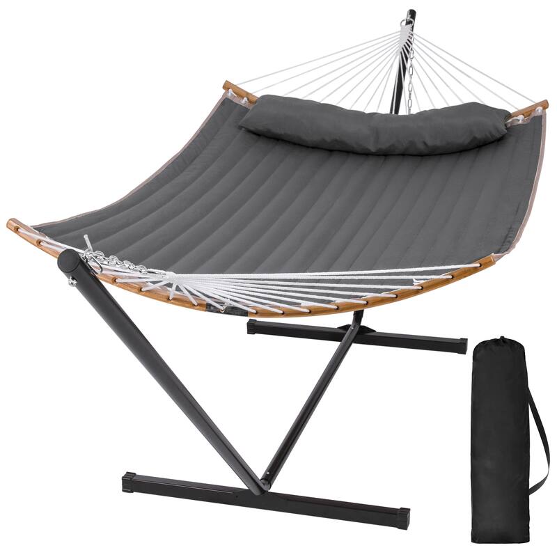 Outdoor 55 Inch 2 Person Hammock with Stand and Pillow - Solid Gray