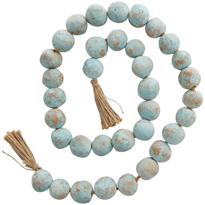 Ceramic Handmade Round Intricately Shaped Large Distressed Beaded Garland with Tassel
