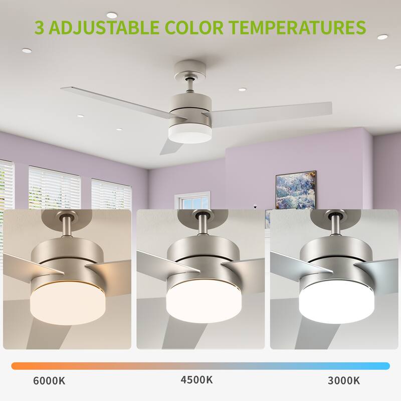 Modern Ceiling Fan with Adjustable LED Light and Remote Control, with 3 Blades - 52"