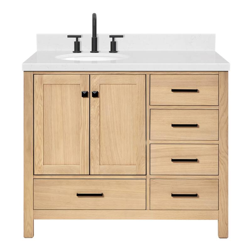 Ariel A042SLCQOVO Cambridge 43" Free Standing Single Basin Vanity Set - Oak / Carrara White Quartz Top / Matte Black