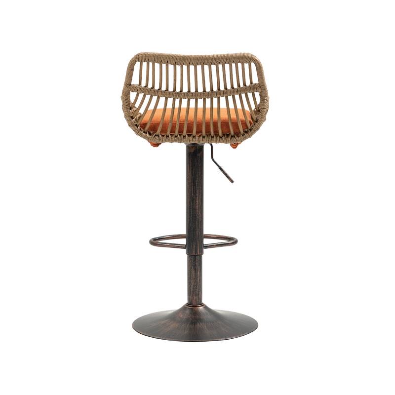 360° Swivel Bar Stools Set of 2, Adjustable Counter Height Chairs with Footrest, Rattan Bar Chairs with Cushions