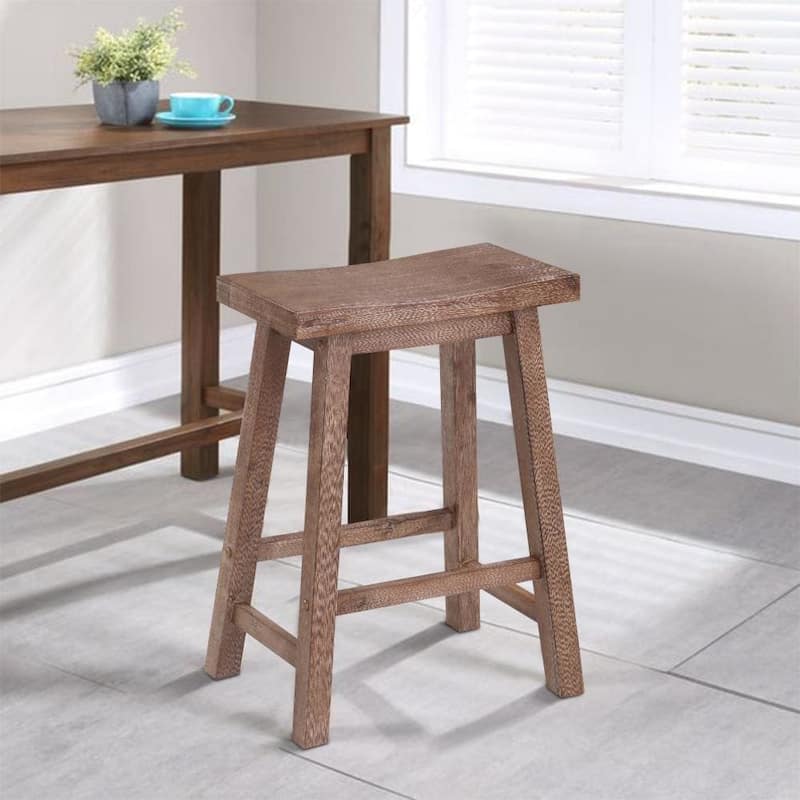 Wooden Frame Saddle Seat Counter Height Stool with Angled Legs - 24.25 H x 17.75 W x 10 L Inches