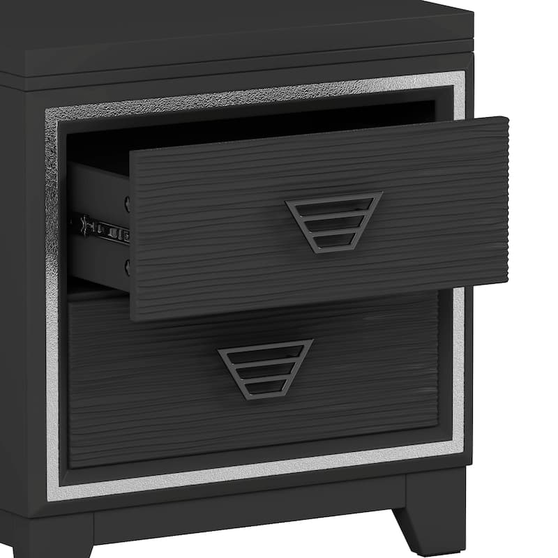 Elegant 2 Drawers Nightstand with Metal Handle and Sparkling Decoration